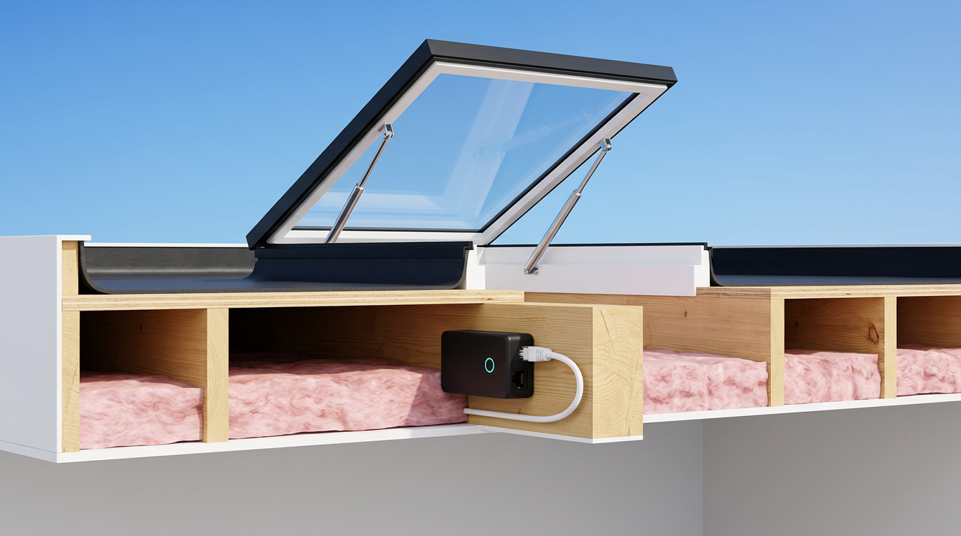 Electric access rooflight with WiFi smart controller installed
